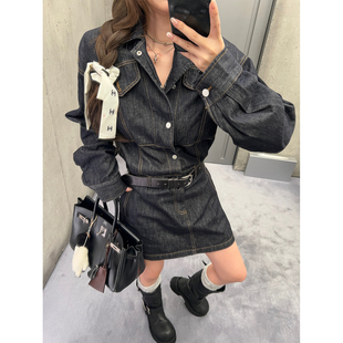 Lin 感牛仔衬衫 Easy 原牛水洗工装 连衣裙 chic Xinlei