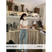 Lin 2022春新款 三色纯色热辣潮搭短款 Xinlei 圆领上衣短袖 t恤女