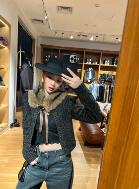 Xinlei Lin 绯色梦境 雪花纱绞花高克重合体开衫毛衣