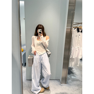 蓝色粉色凉爽衬衫 夏日方程式 Lin 女春夏 休闲裤 长裤 裤 Xinlei