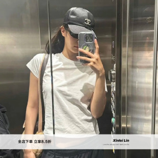 Lin T恤 直角肩 雪花棉肌理透气基础短袖 披肩 jennie同款 Xinlei