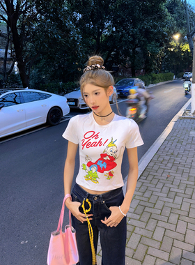 Xinlei Lin “千禧鬼马”色彩短款短袖T恤女春夏上衣