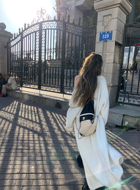 Xinlei Lin 秋季新款糯叽叽chao亲肤仿羊驼绒长款白色针织开衫