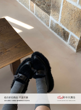 Xinlei Lin 秋冬 托斯卡纳 黑色毛毛厚底休闲松糕鞋