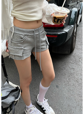 Xinlei Lin city灰色设计感显瘦运动休闲裤女卫裤短裤女夏穿搭