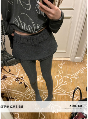 Xinlei Lin  “毛毡裙裤”针织呢短款辣妹裙裤宽腰带半身裙裙子女