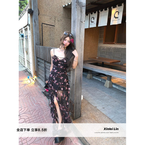 XinleiLin双色不规则雪纺连衣裙