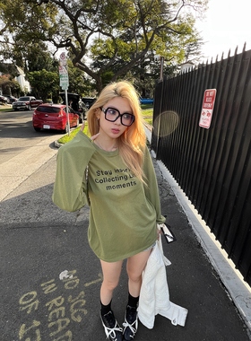 Xinlei Lin 复古制造机 做旧水洗印花慵懒松弛休闲长袖T恤