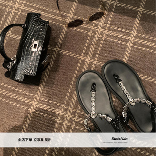 miu系羊皮水钻平底人字夹趾凉鞋 钻石星河 Lin私物分享 Xinlei