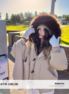 Xinlei Lin “小暖炉”可拆毛领牛角扣派克90白鸭羽绒服外套女冬