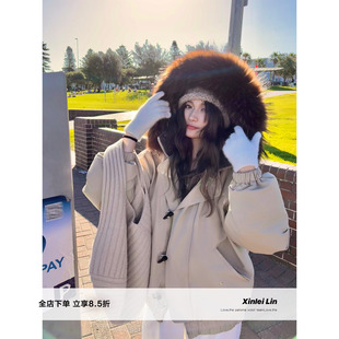 可拆毛领牛角扣派克90白鸭羽绒服外套女冬 小暖炉 Xinlei Lin