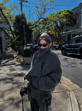 Xinlei Lin “金敏喜加色”70羊毛咖色毛呢外套女秋冬大衣