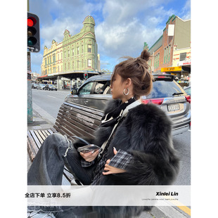 皮草环保版 Xinlei 芬兰进口银狐腹毛整毛真毛版 铁锈银灰 Lin