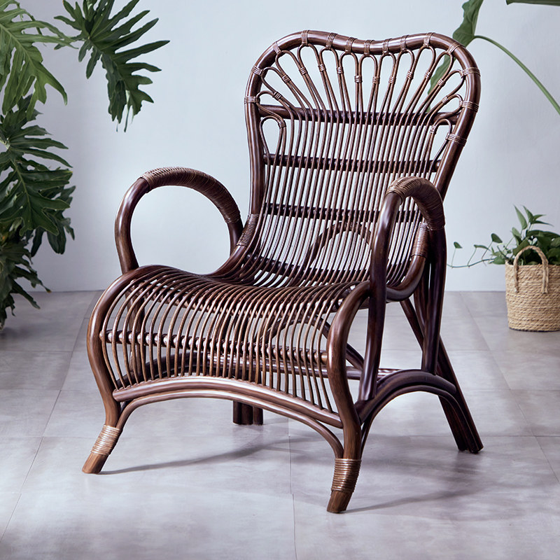 简约家用藤椅真藤编织椅子阳台老人腾椅成人舒适靠背椅单人藤条椅