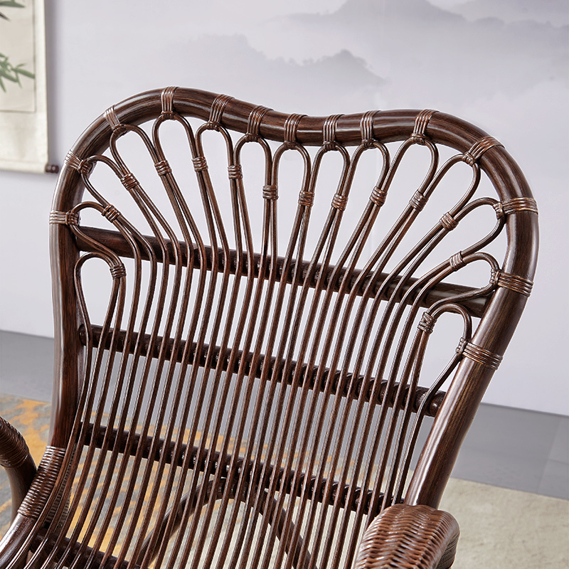 阳台天然真藤藤椅靠背椅家用腾椅子靠背藤条椅单人滕椅藤编老人椅