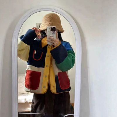 Colorful Matisse Short Lamb Fur Jacket Women's Autumn Outerw