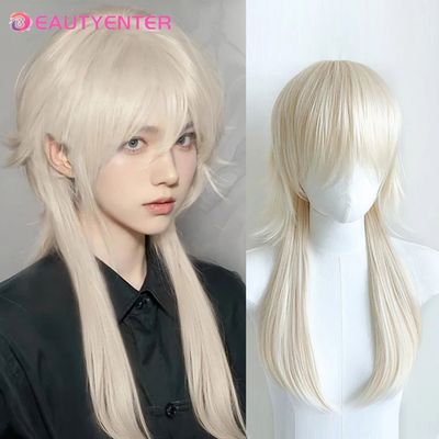 Mullet Head Wig Short Synthetic Straight golden black Fluffy