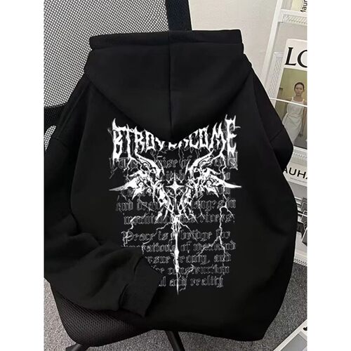 Letter Wing Print Men Women Pullover Hoodie Outdoor Street C