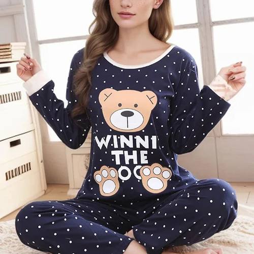 2PCS/Set Women Fashion Long-Sleeved Pajamas Autumn Winter Ca