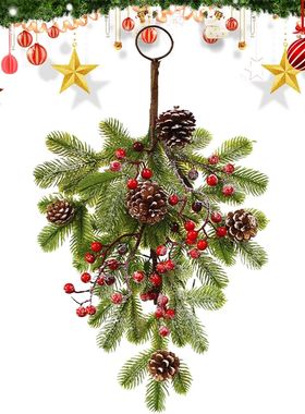 Christmas Wreath Teardrop Berry Pine Cones Swag Decor Artifi