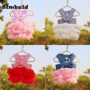 Stripe Summer Dress Princess Dog Skirt Lace Cat Slip