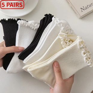 5 pair /Lot Socks for Women Ruffle Cotton Middle Tube Ankle