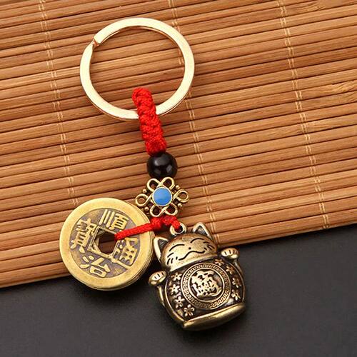 1Pc Vintage Pure Handmade Lucky Cat Car Keychain Lucky Cat F