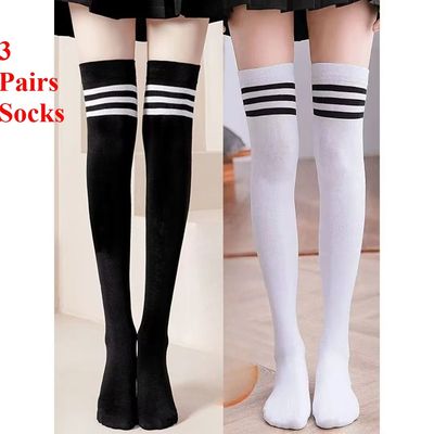 3/1 Pairs Black Lolita Striped Socks Women Funny Christmas G