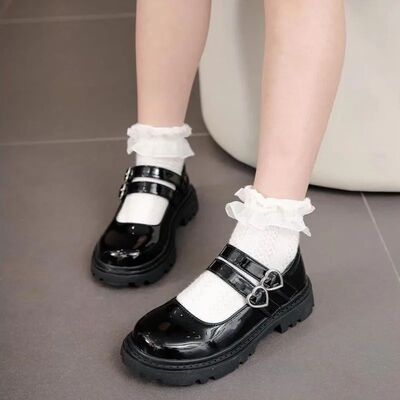 Girls Chunky Platform Mary Jane Shoes Children's Heart Buckl