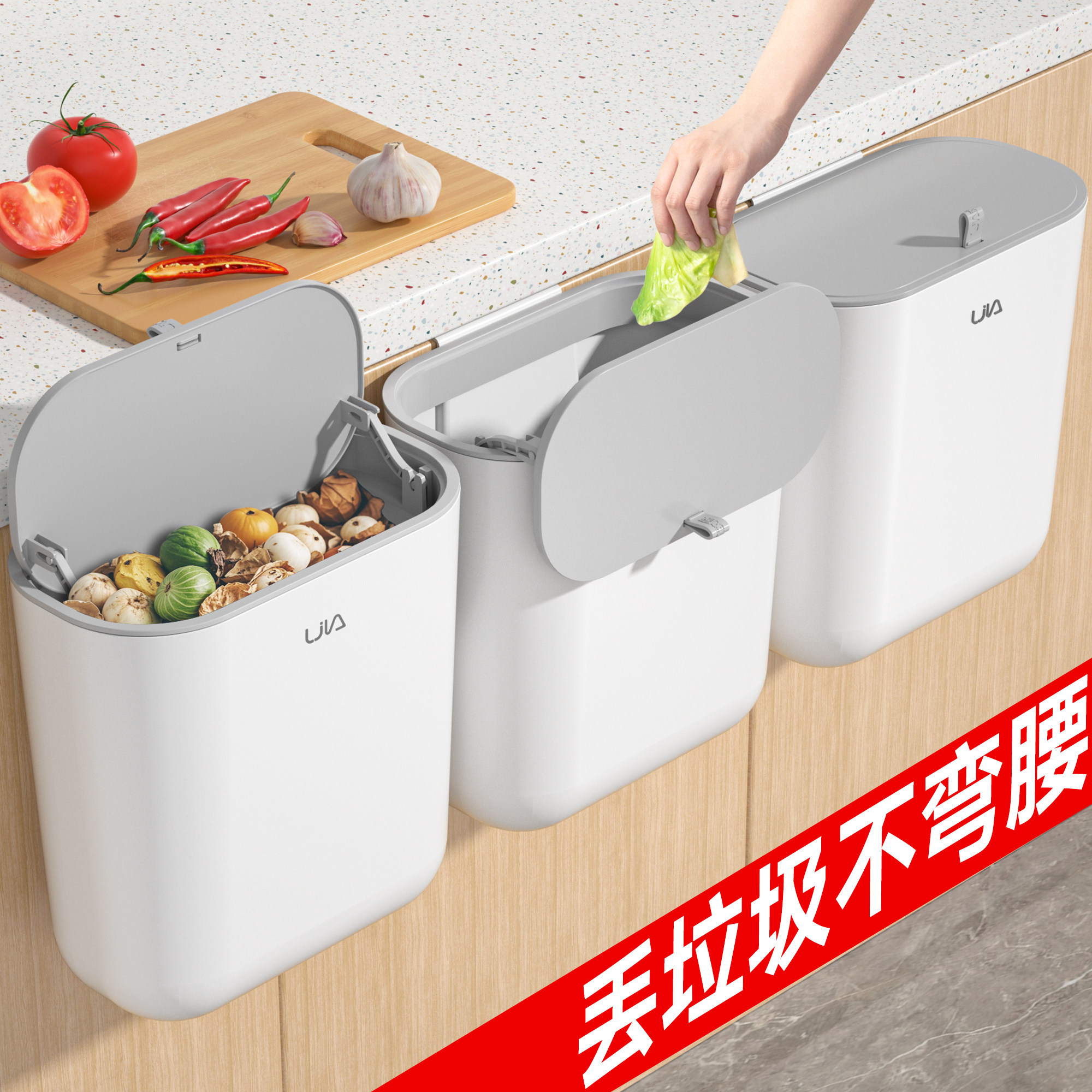汉世刘家家用大容量悬挂带盖壁挂式垃圾桶卫生间厨房壁挂专用厨余 - 实物图