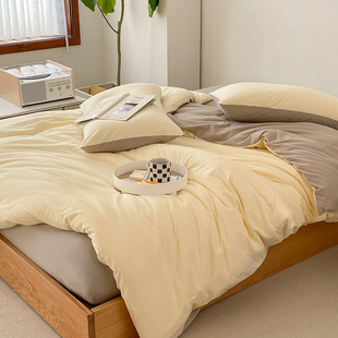 a类母婴级天竺针织棉全棉四件套床笠款软糯纯色裸睡简约纯棉被套