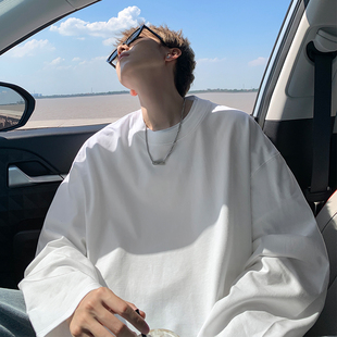 青少年加厚重磅打底衫 2025新款 宽松圆领上衣 t恤男秋冬季 纯棉长袖