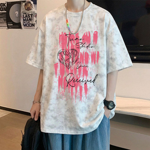 美式复古脏脏扎染t恤男装2026新款夏季短袖潮牌百搭大码ins上衣服
