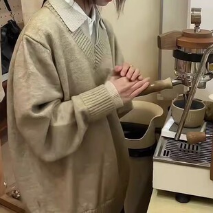 假两件v领毛衣男翻领老钱风cleanfit毛衣男内搭打底衫长袖春秋冬