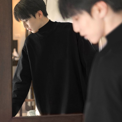 半高领德绒打底衫男款秋冬黑色cleanfit卫衣内搭美式重磅长袖t恤