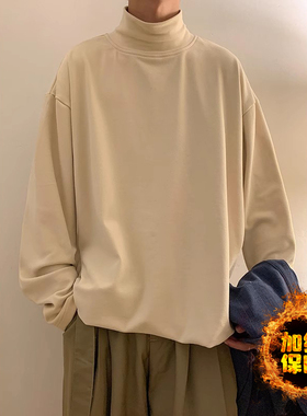 德绒打底衫男款内搭长袖t恤秋冬加绒半高领白色内衬高级感卫衣男