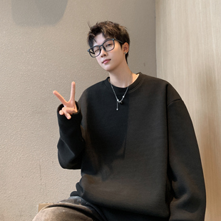 T恤青少年圆领德绒打底衫 男美式 秋衣重磅长袖 内搭男士 中性 春秋季