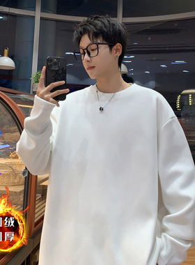 秋冬季长袖T恤男保暖加绒加厚打底衫重磅卫衣内搭双面德绒上衣服