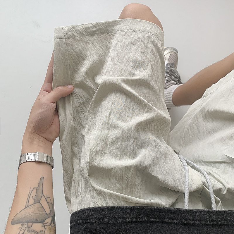 褶皱冰丝山本短裤男夏季薄款2024款设计感休闲裤宽松运动大裤衩子,男装,短裤,淘宝优惠券,粉丝福利购,淘宝优惠卷