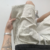 宽松运动大裤 褶皱冰丝山本短裤 衩子 2024款 设计感休闲裤 男夏季 薄款