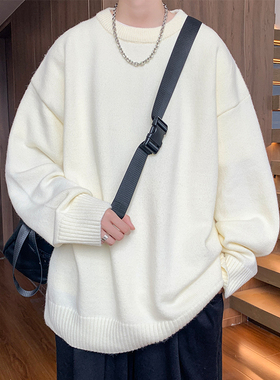 白色毛衣男款冬季2025新款宽松软糯套头打底衫高端纯色针织衫上衣