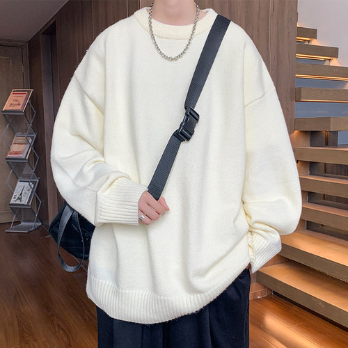 白色毛衣男款冬季2025新款宽松软糯套头打底衫高端纯色针织衫上衣