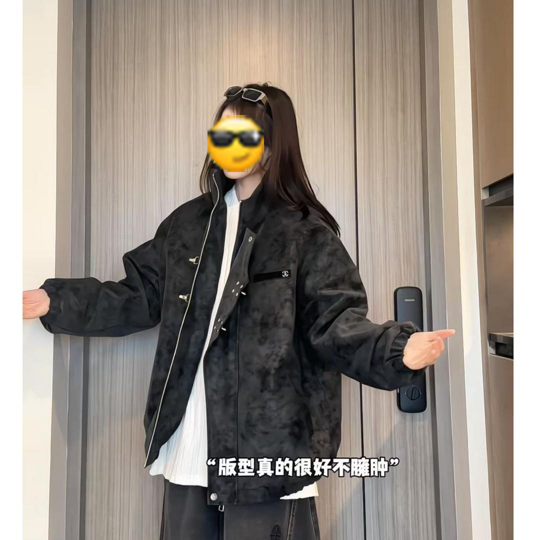 新中式男装扎染春秋挺括外套立领加厚国风三防PU皮衣复古工装夹克