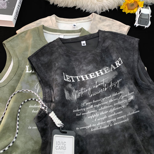 高街ins潮牌宽松圆领无袖重磅T恤