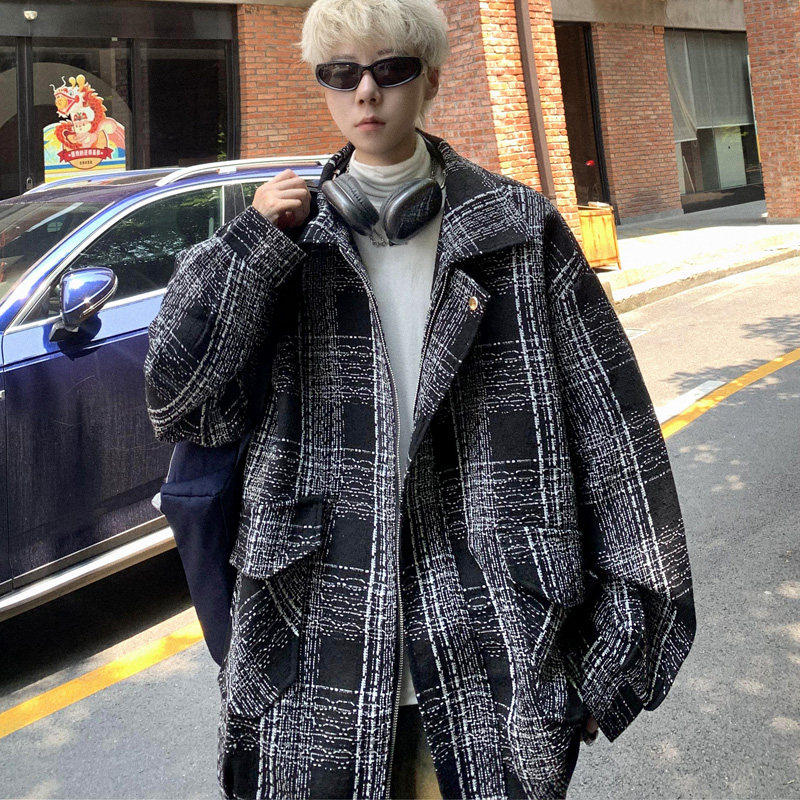 诗丹帝国小香风格子外套男春秋款2024新款秋冬高级感毛呢大衣潮牌