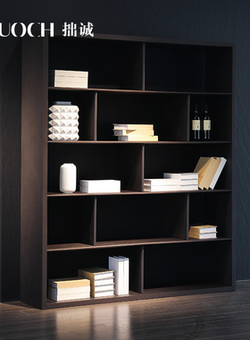 意式极简设计师书柜置物架一体落地家用靠墙书架客厅办公书房定制