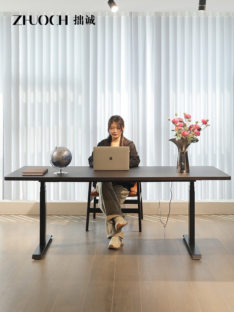 意式极简家用电脑办公桌电动升降桌客厅大长工作台学习桌自动书桌