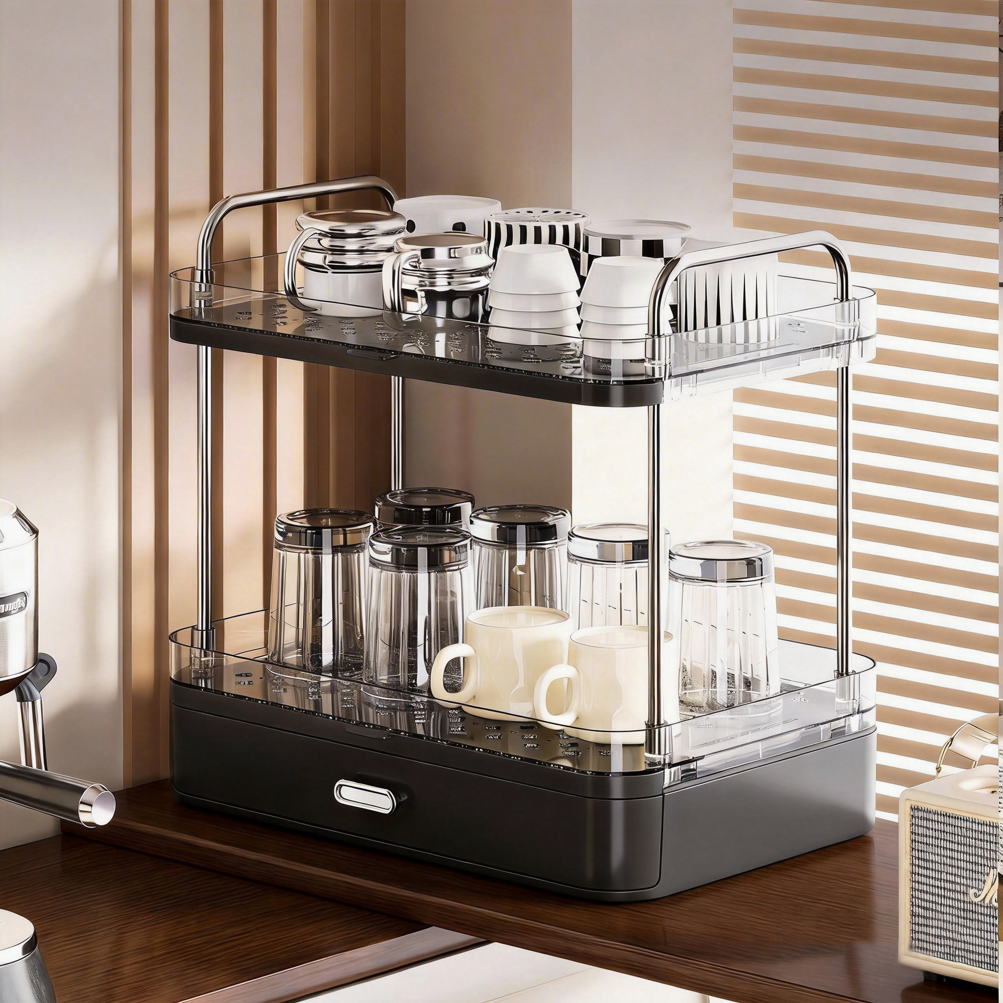 杯子收纳置物架桌面水杯茶杯收纳架餐桌托盘台面家用双层沥水杯架