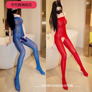 性感油亮舍宾吊带丝袜男jj套全身连体抹胸黑丝弹力连身连裤袜