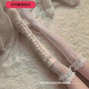 女中筒袜小腿袜女蕾丝花边白色过膝塔薄款 半截高筒夏季 jk黑色